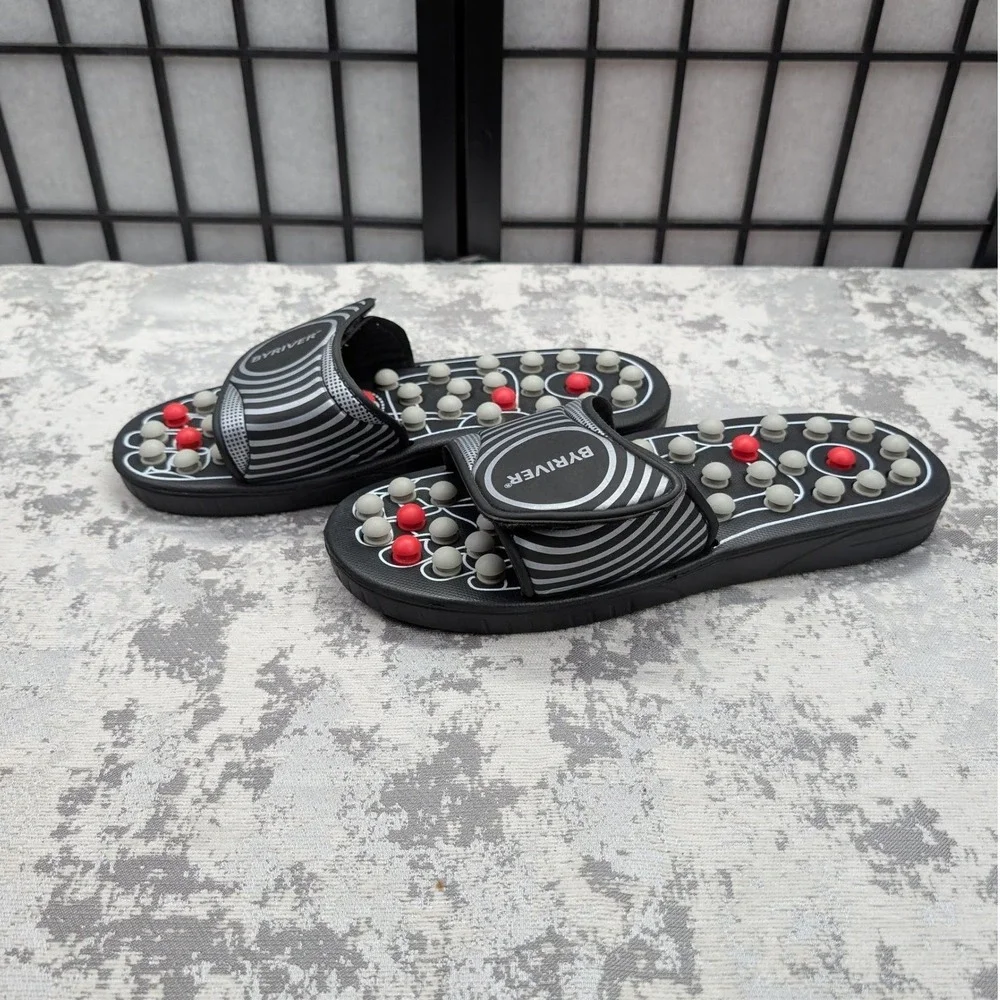 BYRIVER Mens Womens Acupressure Massage Sandals‎ XL Black Red Gray Reflexology